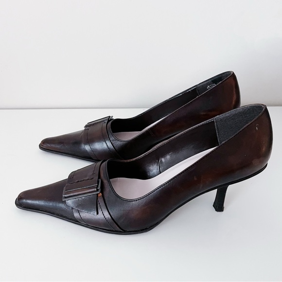 Spring Genuine Leather Brown Buckle Detail Heels - Picture 4 of 5